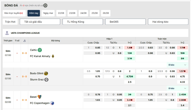 Chọn trận đấu trước khi chuyển qua cách đặt kèo chẵn lẻ